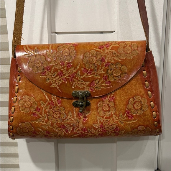 Handmade Handbags - Vintage 70's leather hand tooled and painted never used crossbody purse